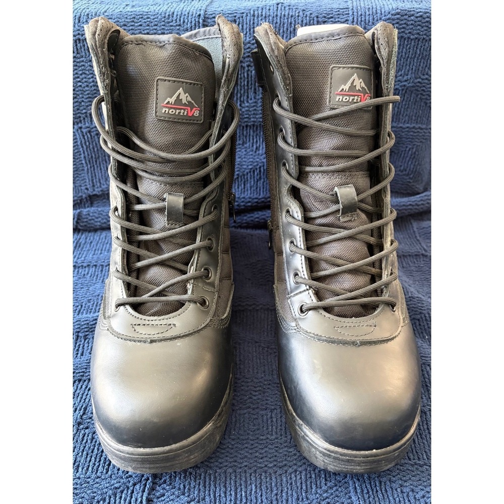Nortiv8 Mens Trooper Steel Toe Tactical Work Boots Black Side Zip‎ Size 10 US